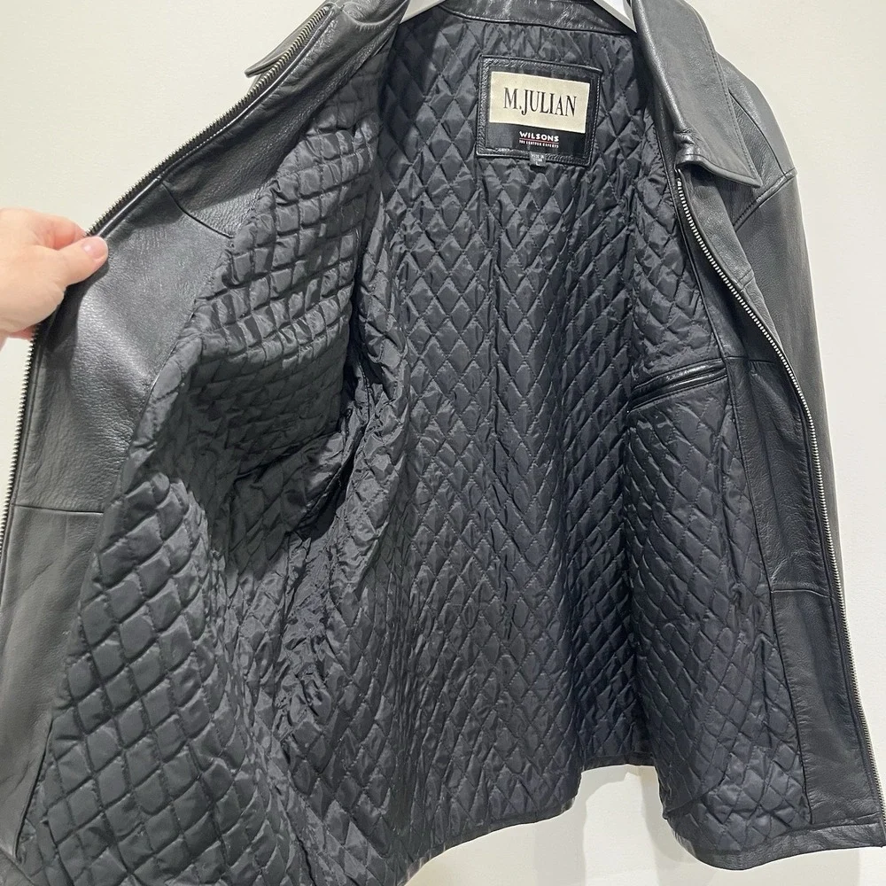 Vintage‎ Wilsons M Julian Leather Jacket Mens Large Black Full Zip Quilted Lined